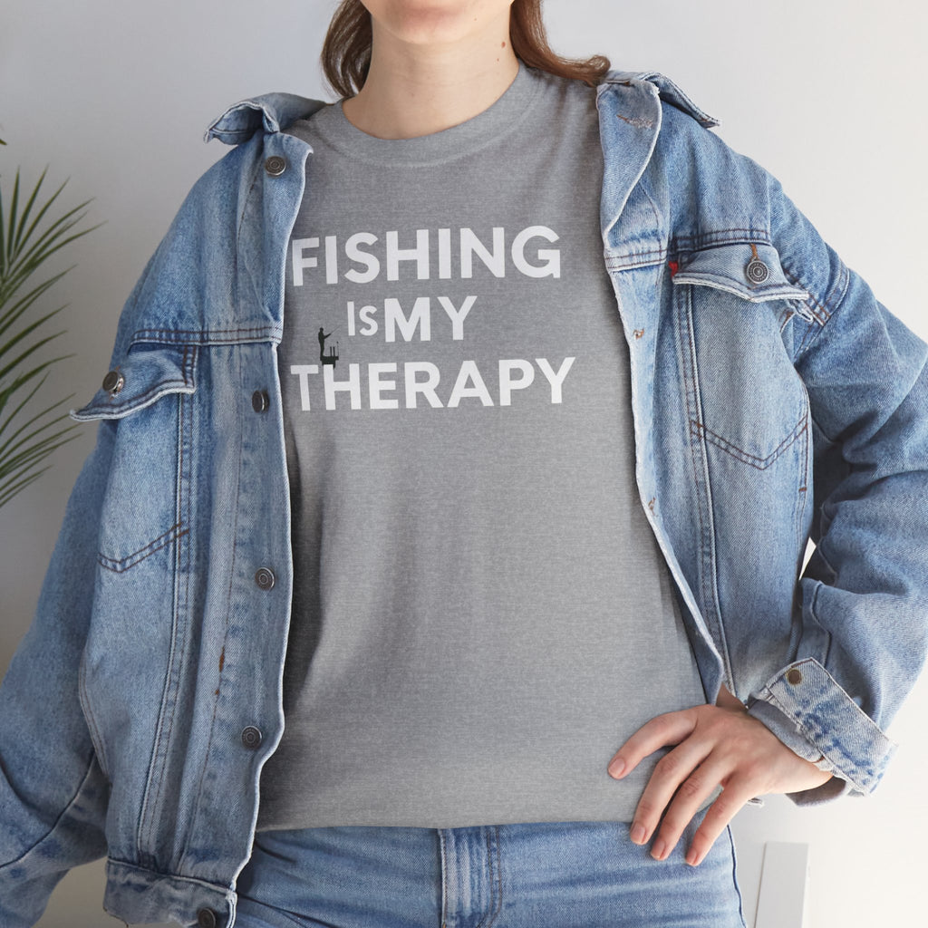 Unisex Heavy Cotton Tee, fishing is my  therapy