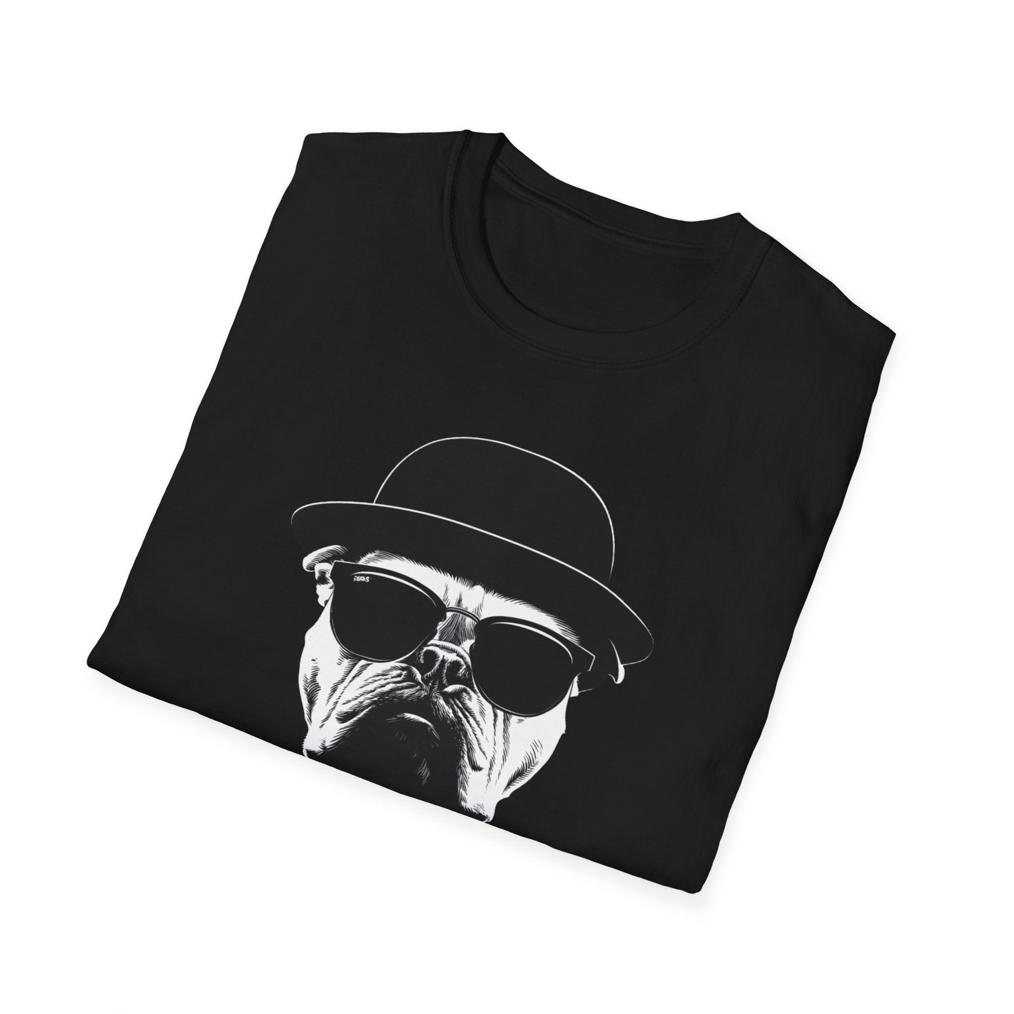 Unisex Softstyle T-Shirt, Bull Dog wearing Sun Glasses