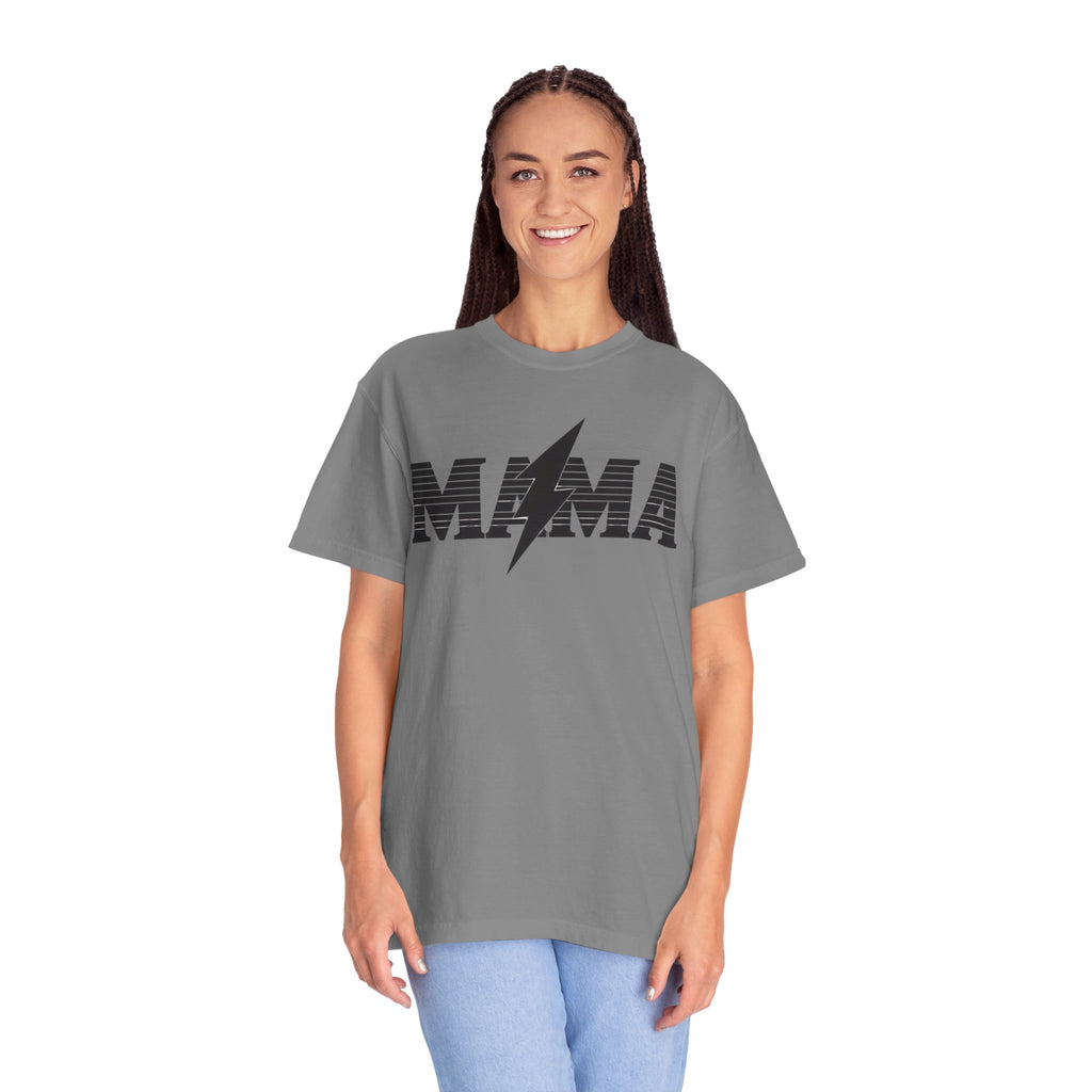 Unisex Garment-Dyed T-shirt, Mama Lightning Bolt Shirt, Minimalist Mama Tee, Trendy Mom Shirt