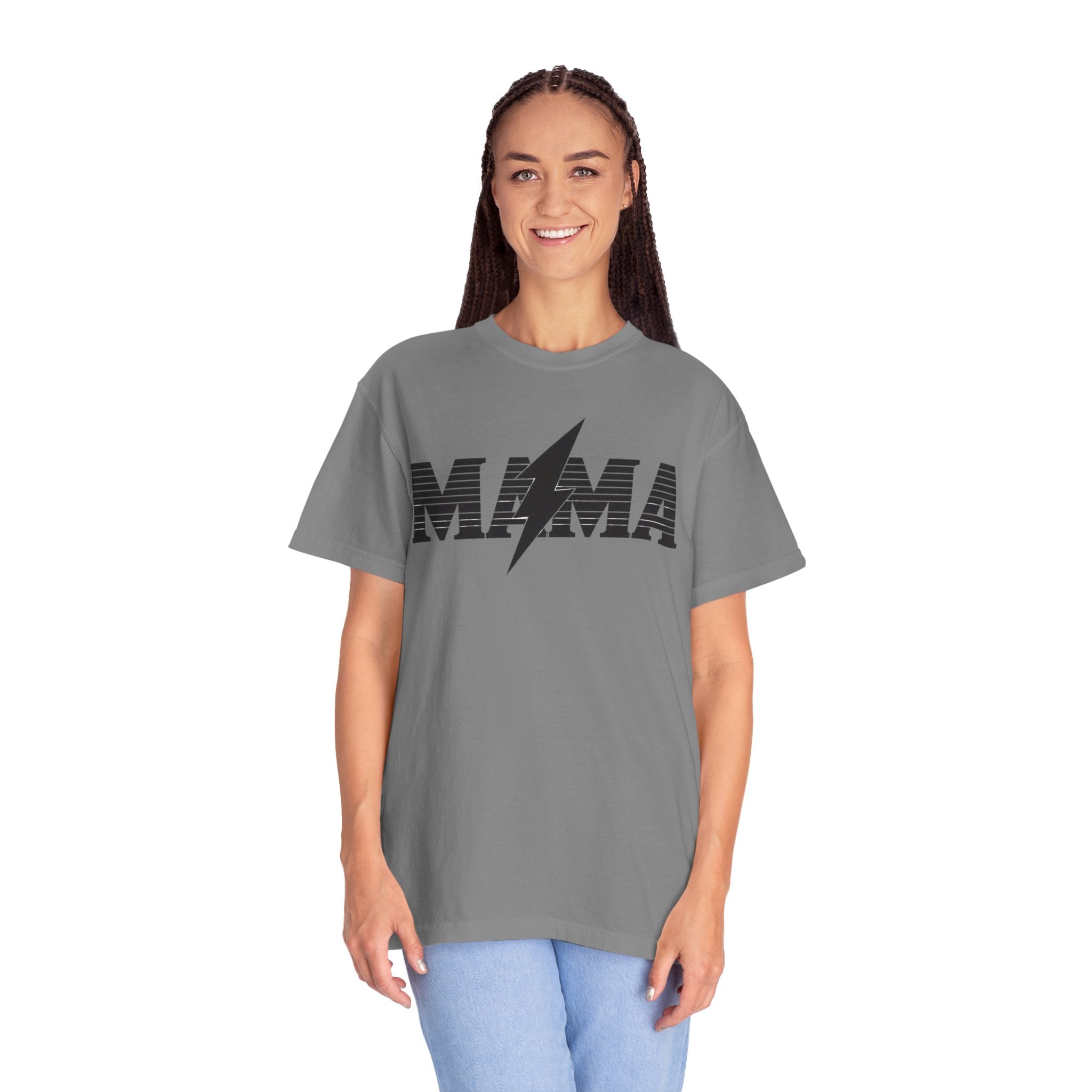 Unisex Garment-Dyed T-shirt, Mama Lightning Bolt Shirt, Minimalist Mama Tee, Trendy Mom Shirt