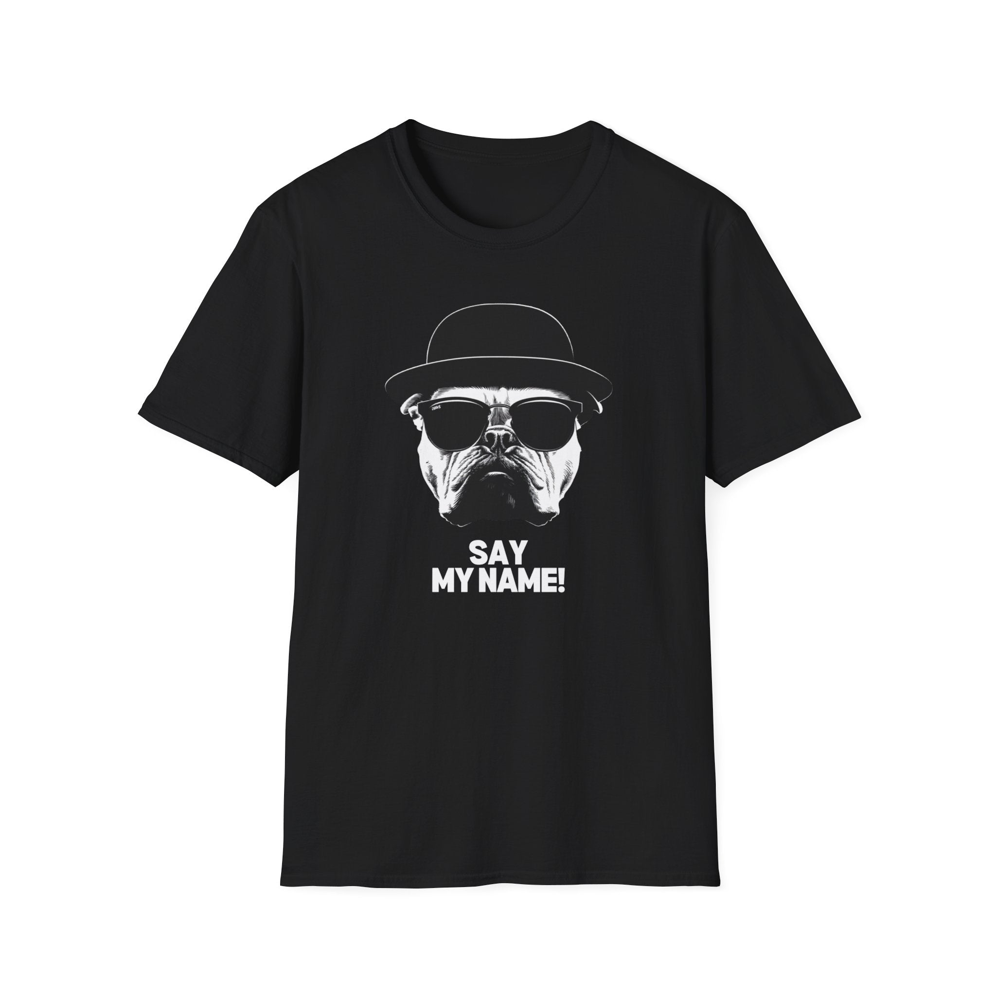 Unisex Softstyle T-Shirt, Bull Dog wearing Sun Glasses
