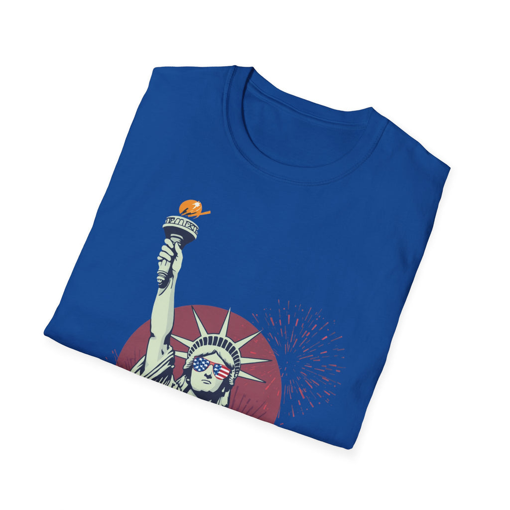 Unisex Softstyle T-Shirt,Happy Independence Day Statue of Liberty Shirt, Patriotic USA Tee, Minimal July 4th Shirt