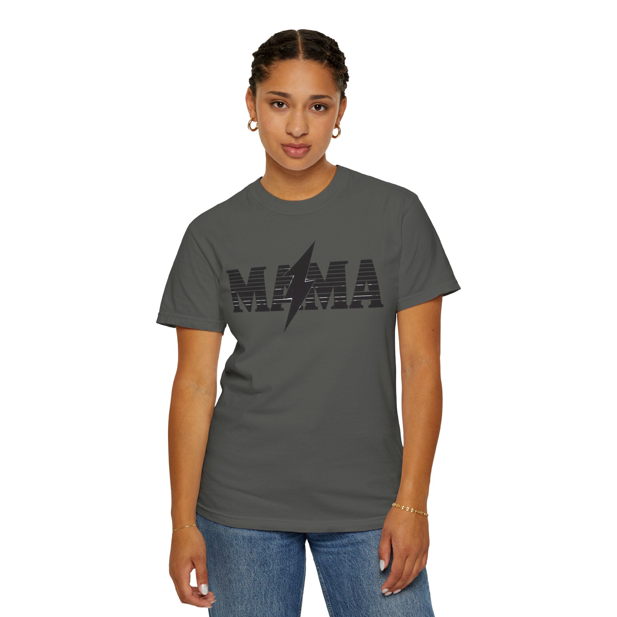 Unisex Garment-Dyed T-shirt, Mama Lightning Bolt Shirt, Minimalist Mama Tee, Trendy Mom Shirt