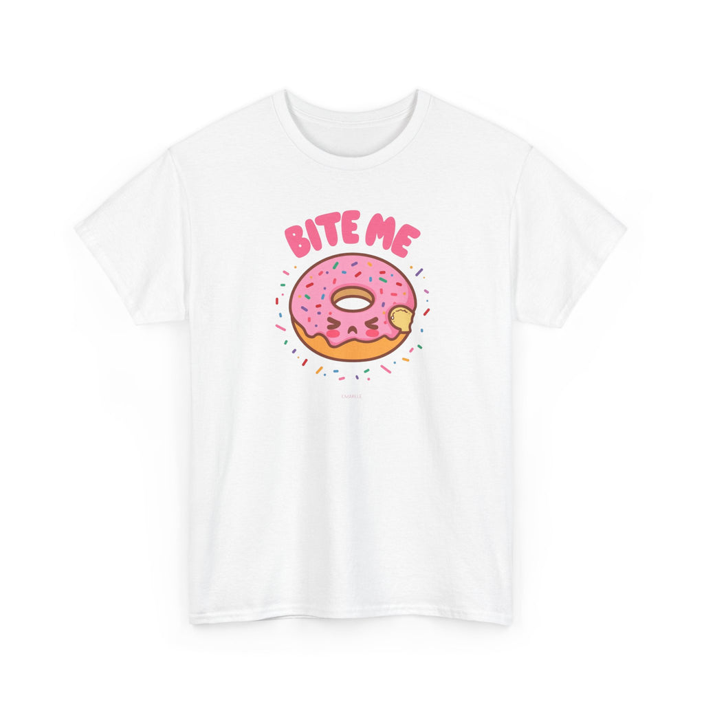 Unisex Heavy Cotton Tee,Bite Me Donut Shirt, Funny Food Tee, Cute Kawaii Donut T-Shirt, Sweet Humor Shirt, Bakery Lover Gift