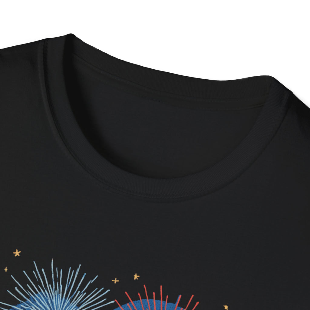 Unisex Softstyle T-Shirt, Happy Independence Day BBQ Shirt, 4th of July Party Tee, Grill & Fireworks Shirt