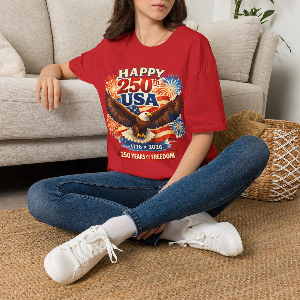 Unisex Softstyle T-Shirt, Happy 250th USA Shirt, 250 Years of Freedom Tee, Patriotic America 1776 2026 T-Shirt, USA Anniversary Shirt