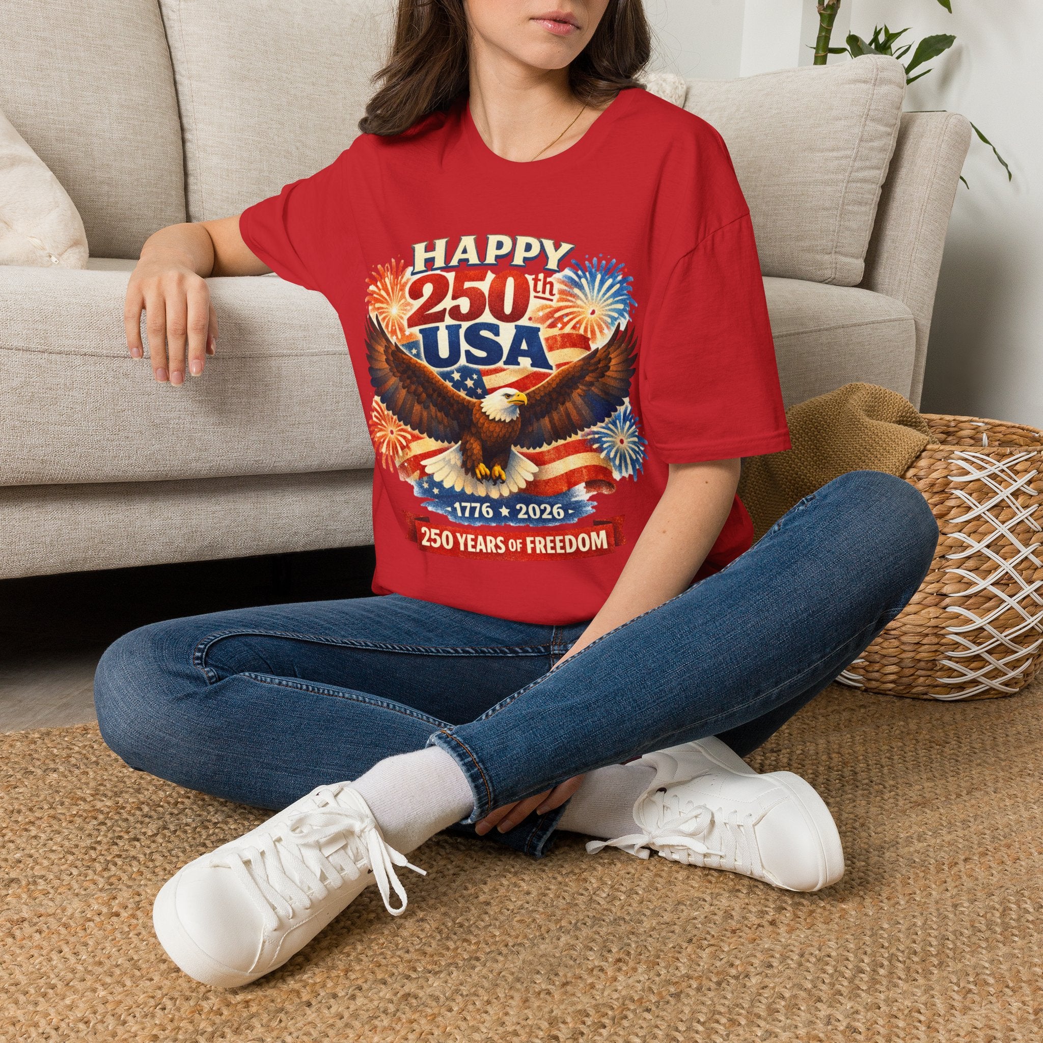 Unisex Softstyle T-Shirt, Happy 250th USA Shirt, 250 Years of Freedom Tee, Patriotic America 1776 2026 T-Shirt, USA Anniversary Shirt