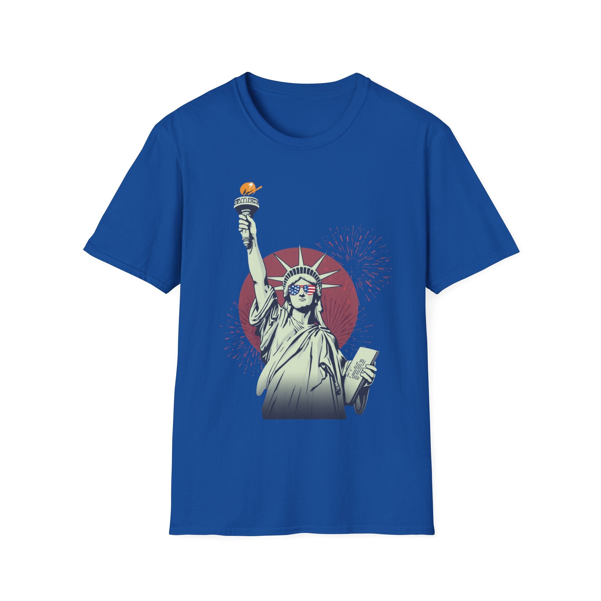 Unisex Softstyle T-Shirt,Happy Independence Day Statue of Liberty Shirt, Patriotic USA Tee, Minimal July 4th Shirt