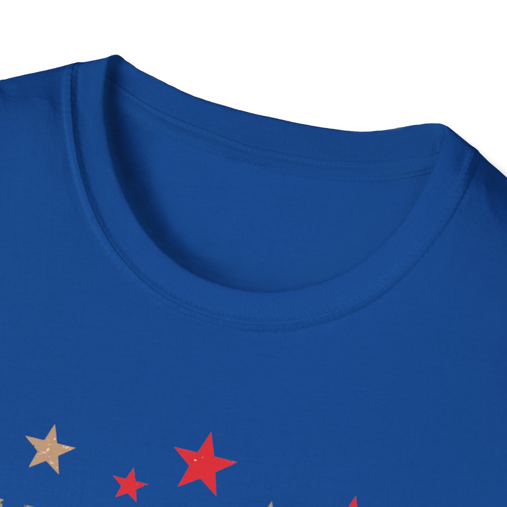 Unisex Softstyle T-Shirt, Happy Independence Day Minimal Shirt, Modern Patriotic Tee, Simple USA Shirt