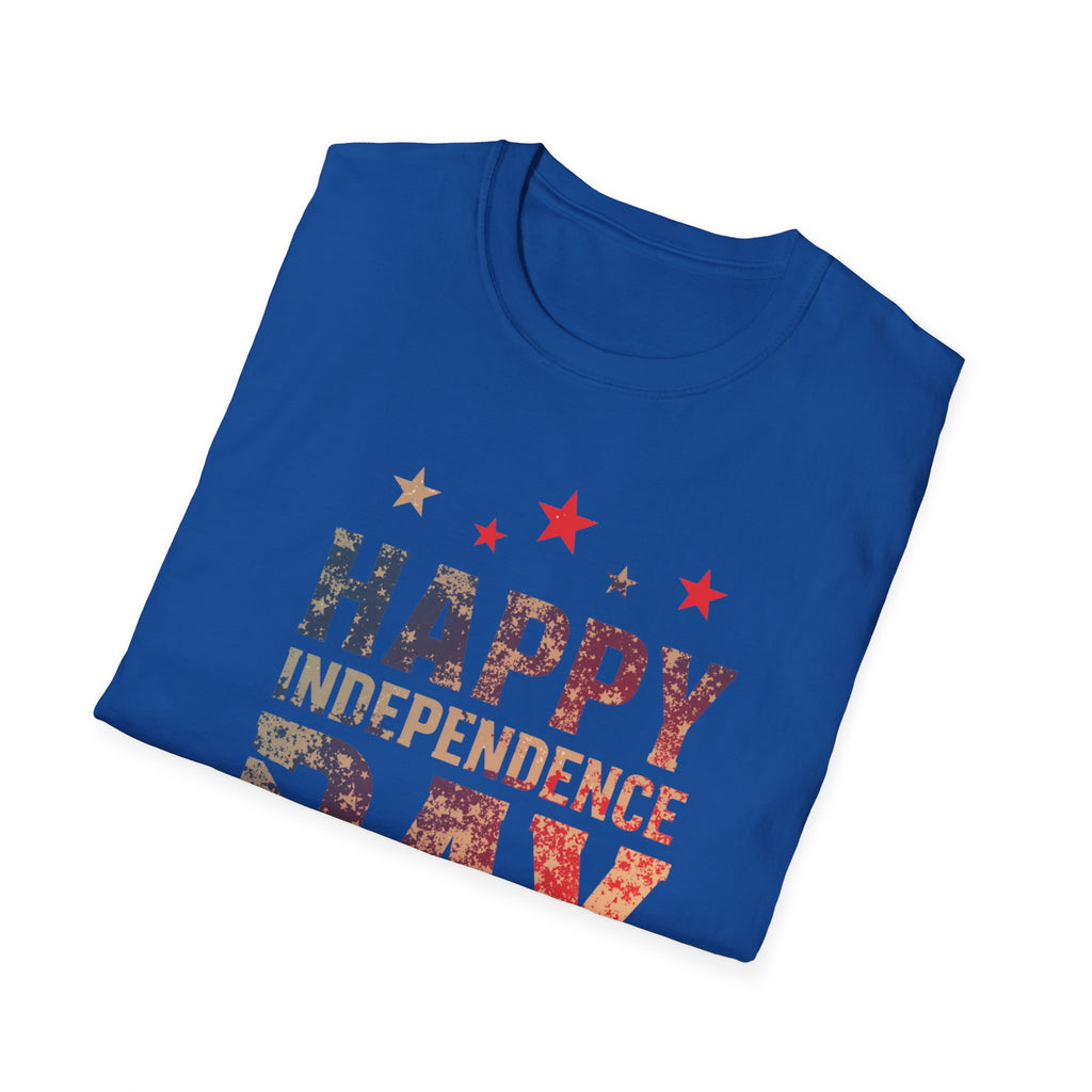 Unisex Softstyle T-Shirt, Happy Independence Day Minimal Shirt, Modern Patriotic Tee, Simple USA Shirt
