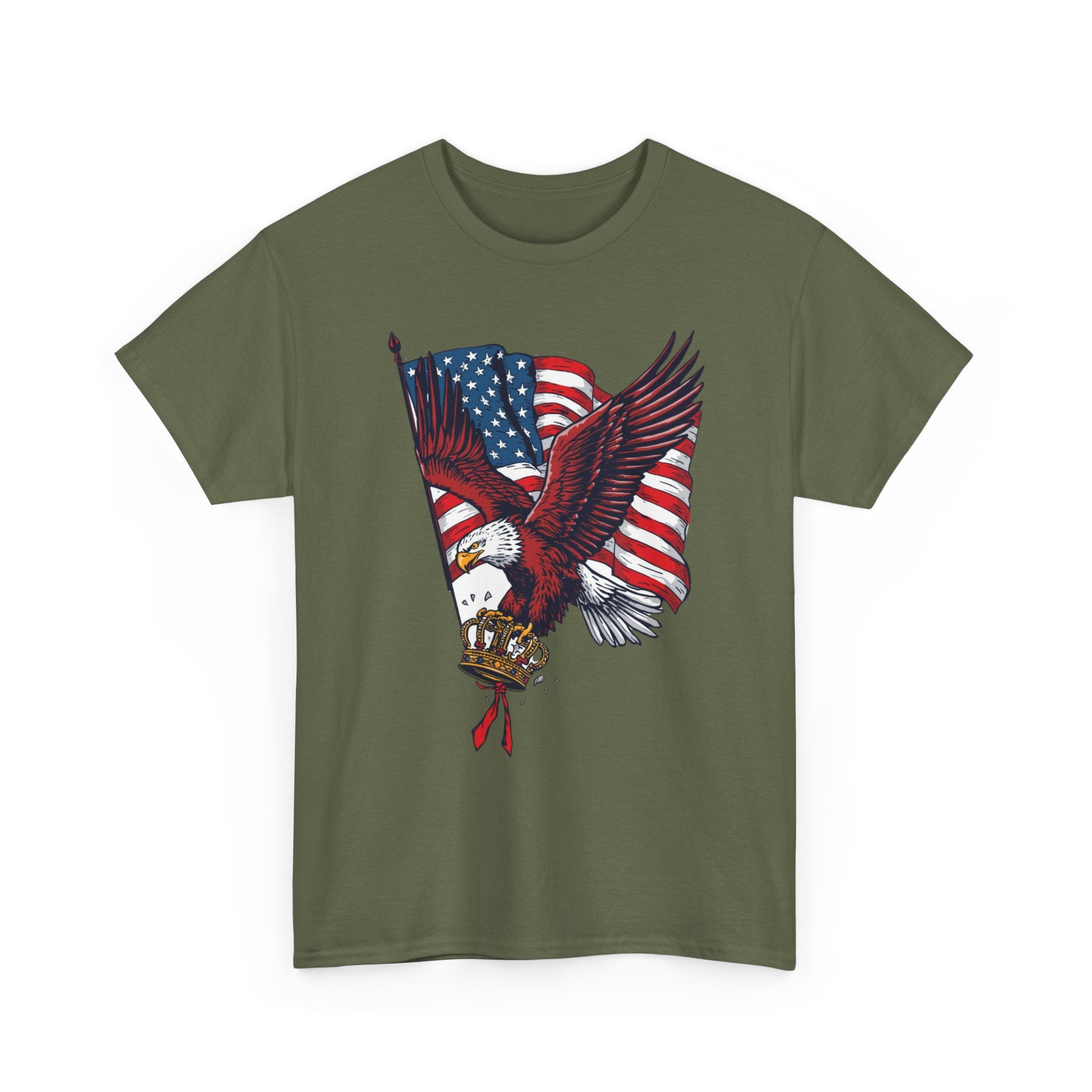 Unisex Heavy Cotton Tee, Patriotic Eagle No King Shirt, American Freedom Tee, Bald Eagle USA Shirt, Anti King Graphic Tee, USA Flag Shirt