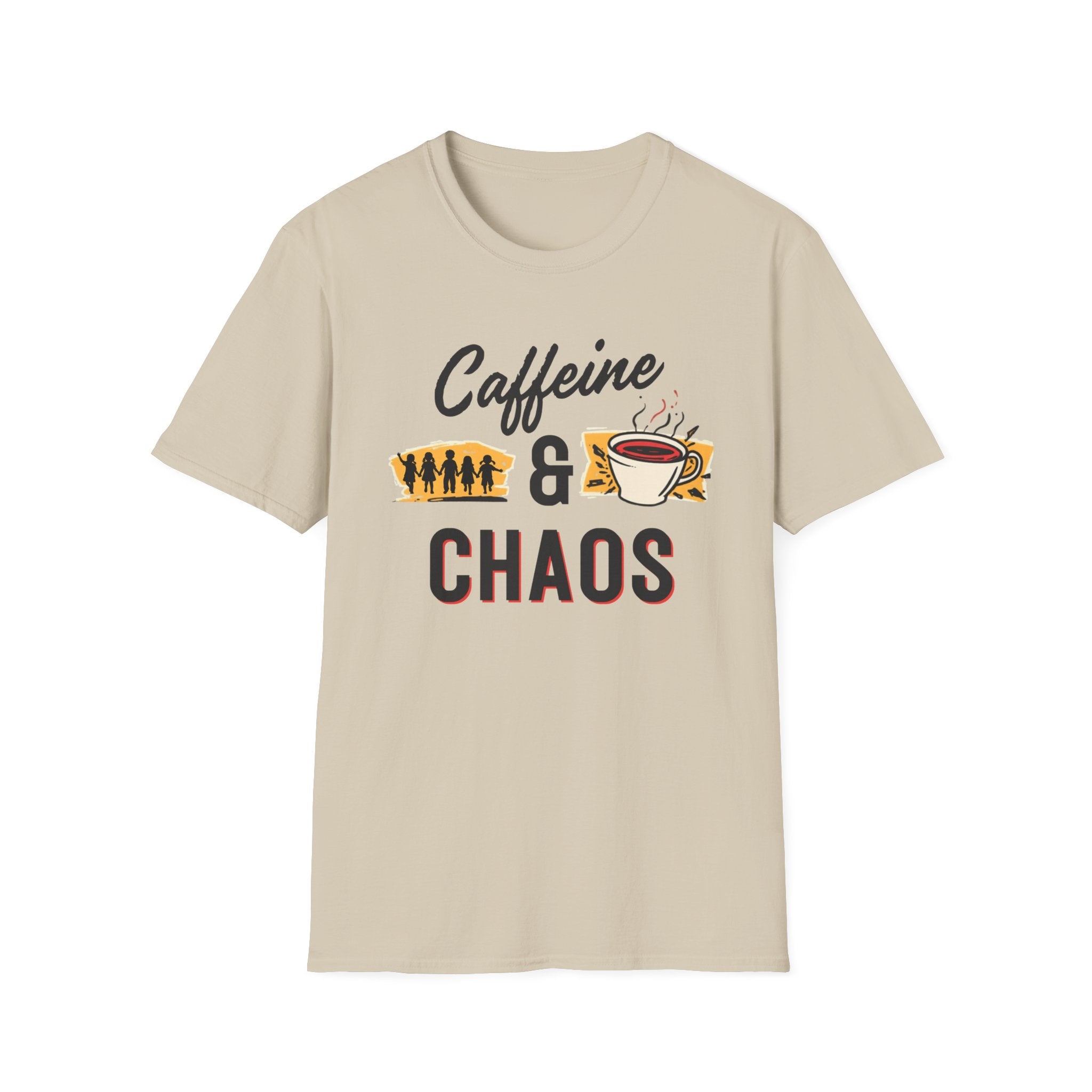Unisex Softstyle T-Shirt, Caffeine and Chaos Shirt, Coffee Mom Tee, Funny Mom Life Shirt