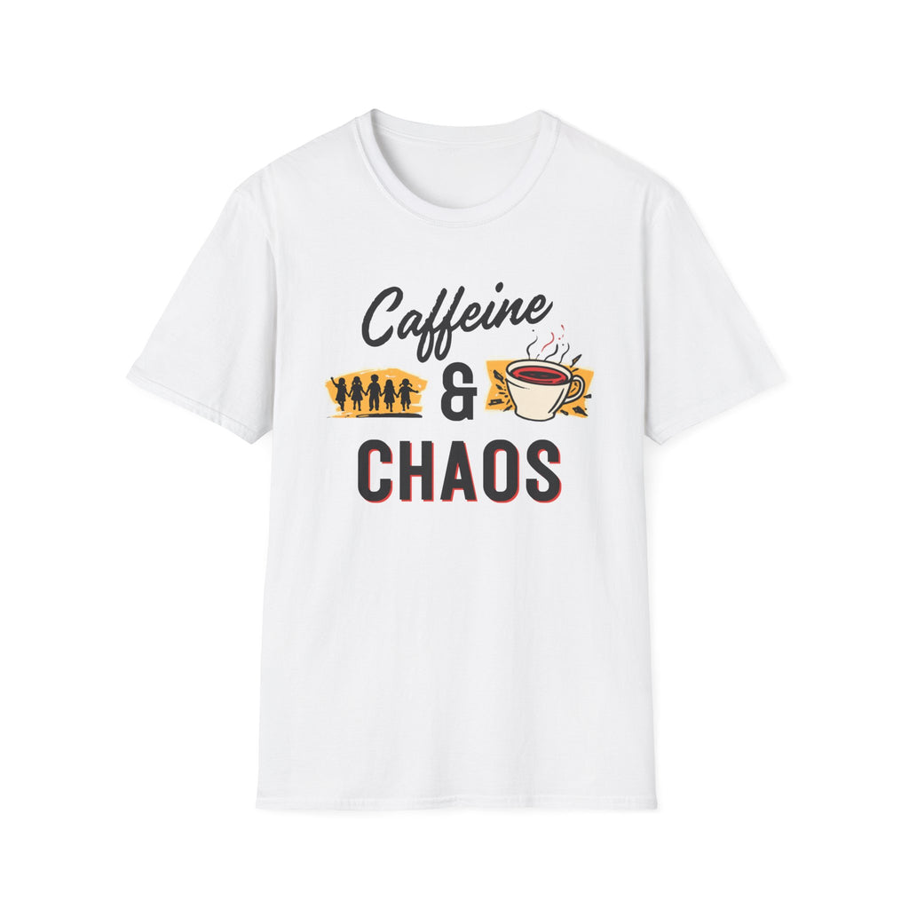 Unisex Softstyle T-Shirt, Caffeine and Chaos Shirt, Coffee Mom Tee, Funny Mom Life Shirt