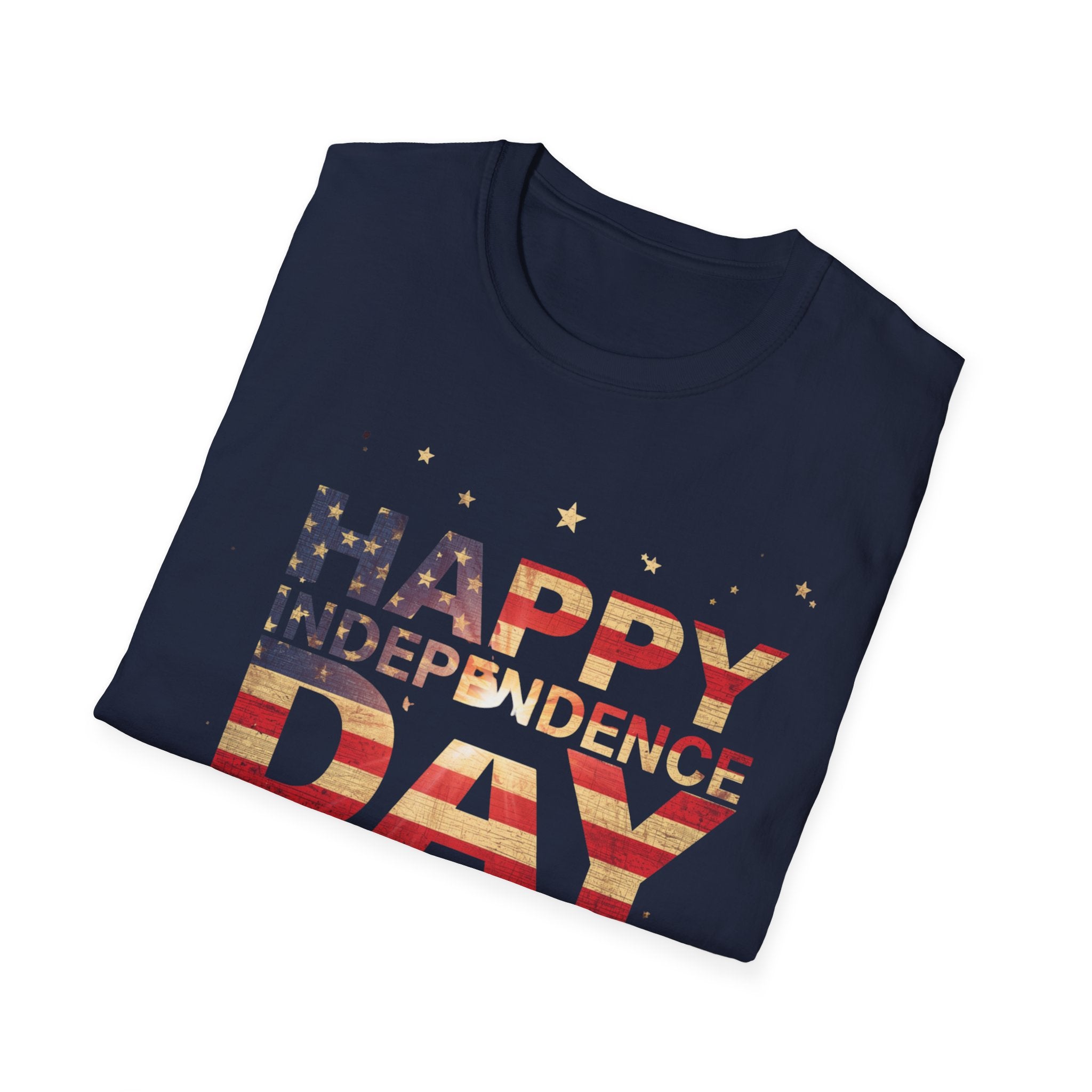 Unisex Softstyle T-Shirt, Happy Independence Day Minimal Shirt, Modern Patriotic Tee, Simple USA Shirt