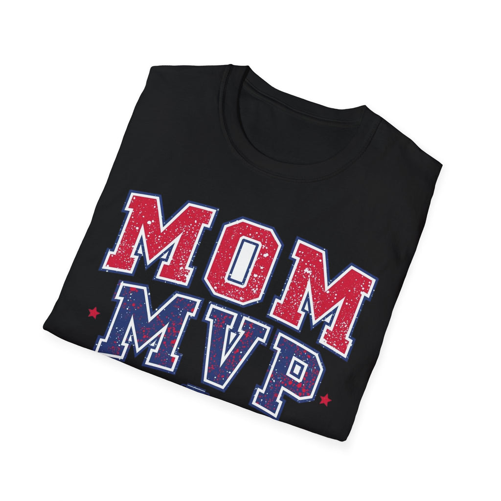 Unisex Softstyle T-Shirt, Mother’s Day Mom MVP Shirt, Most Valuable Mom T-Shirt, Sports Mom Gift, Baseball Football Mom Tee, Athletic Varsity Style Shirt