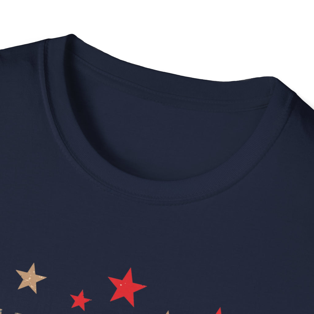 Unisex Softstyle T-Shirt, Happy Independence Day Minimal Shirt, Modern Patriotic Tee, Simple USA Shirt
