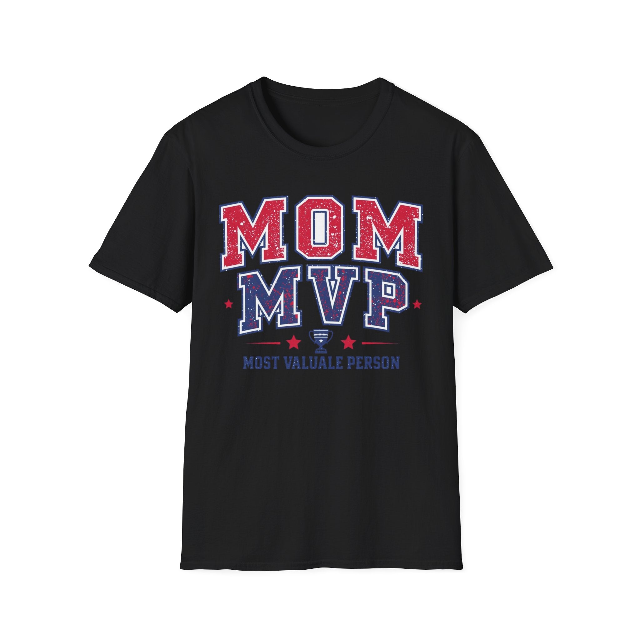 Unisex Softstyle T-Shirt, Mother’s Day Mom MVP Shirt, Most Valuable Mom T-Shirt, Sports Mom Gift, Baseball Football Mom Tee, Athletic Varsity Style Shirt