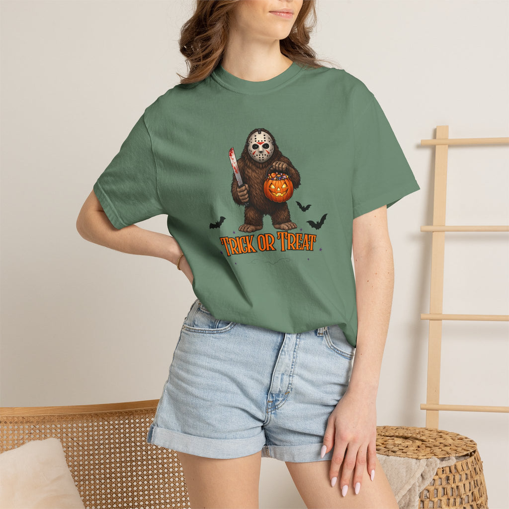 Unisex Garment-Dyed T-shirt, big foot wearing Jason mask