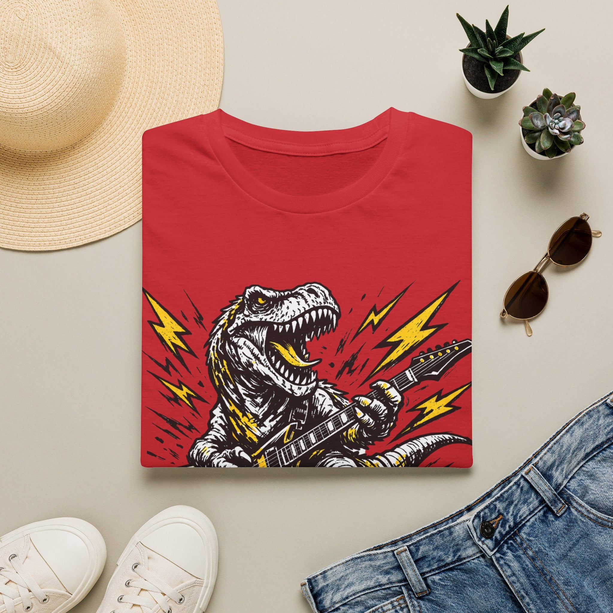 Unisex Softstyle T-Shirt, t-rex playing guitar