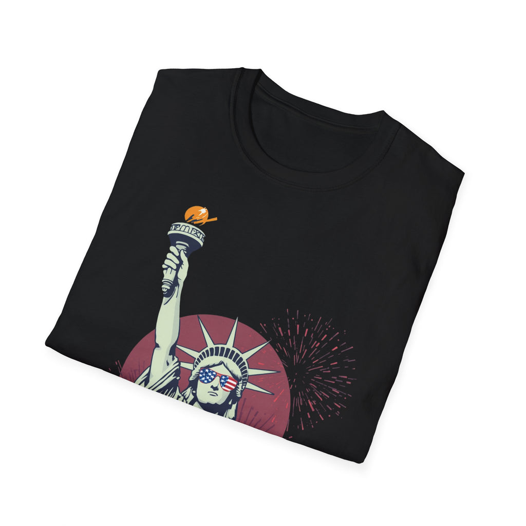 Unisex Softstyle T-Shirt,Happy Independence Day Statue of Liberty Shirt, Patriotic USA Tee, Minimal July 4th Shirt