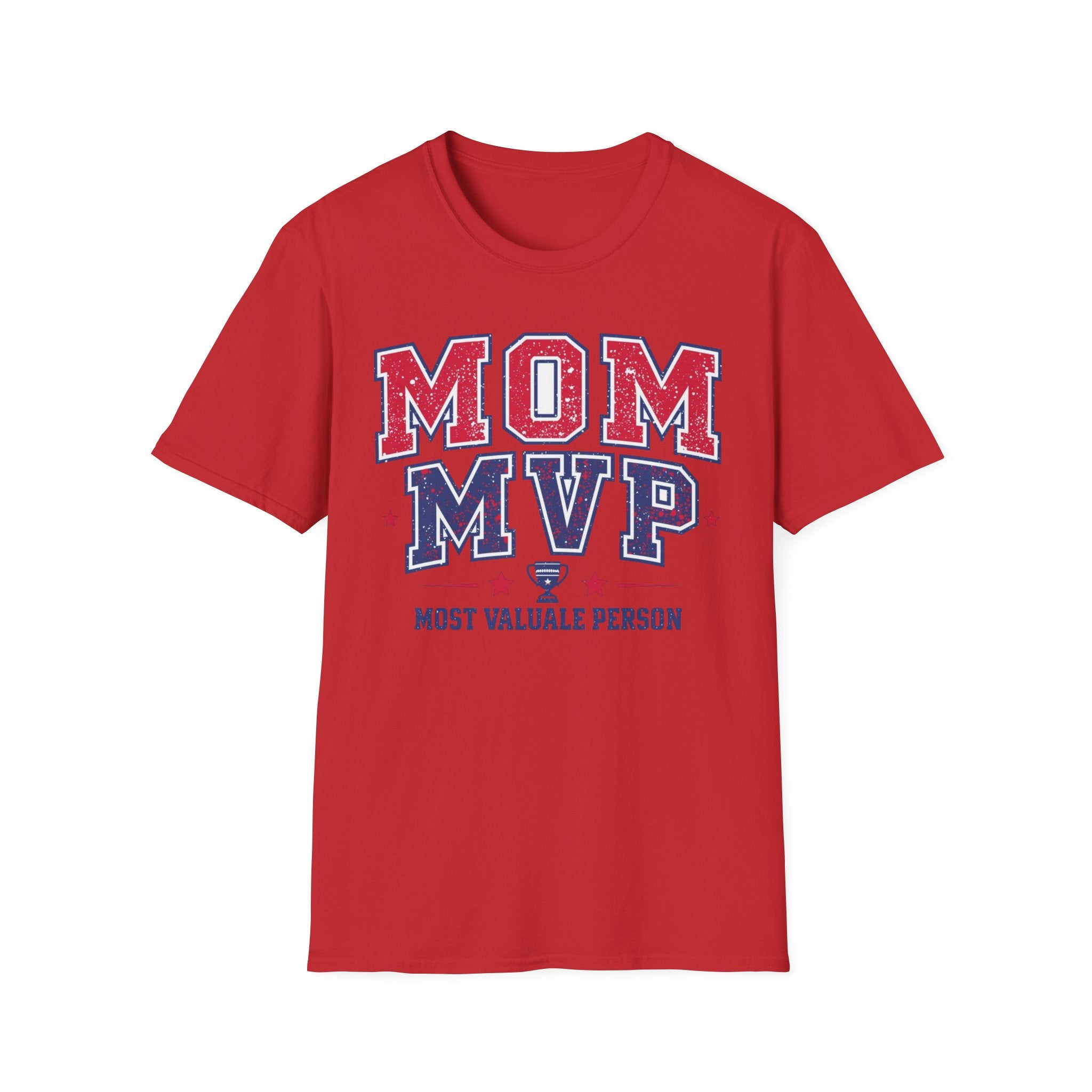 Unisex Softstyle T-Shirt, Mother’s Day Mom MVP Shirt, Most Valuable Mom T-Shirt, Sports Mom Gift, Baseball Football Mom Tee, Athletic Varsity Style Shirt