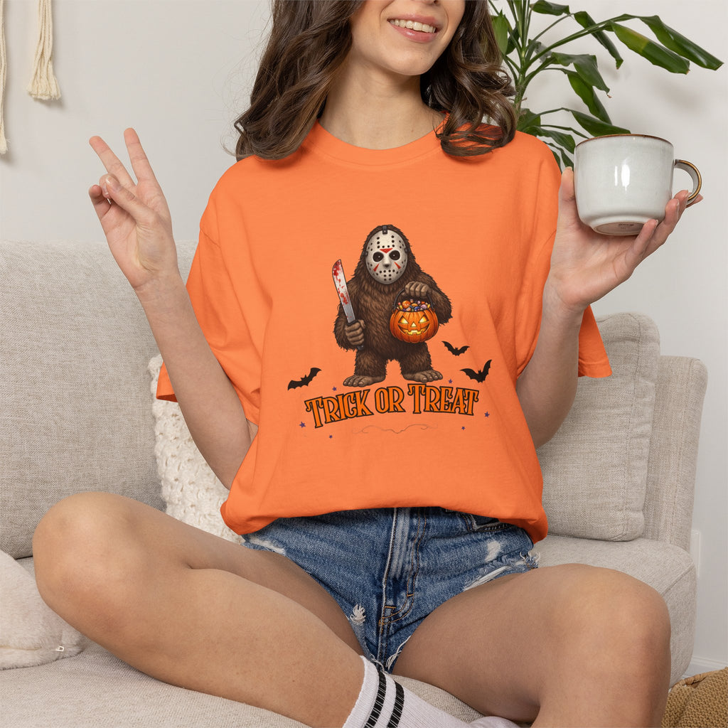 Unisex Garment-Dyed T-shirt, big foot wearing Jason mask