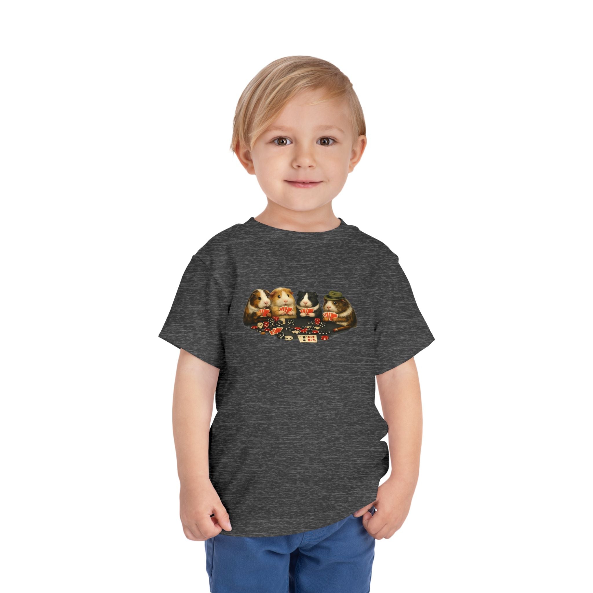 Toddler Short Sleeve Tee,Guinea Pig Meme Shirt, Animals Playing Cards Graphic Tee Funny Pet Lover Shirt, Guinea Pigs Playing Poker Design