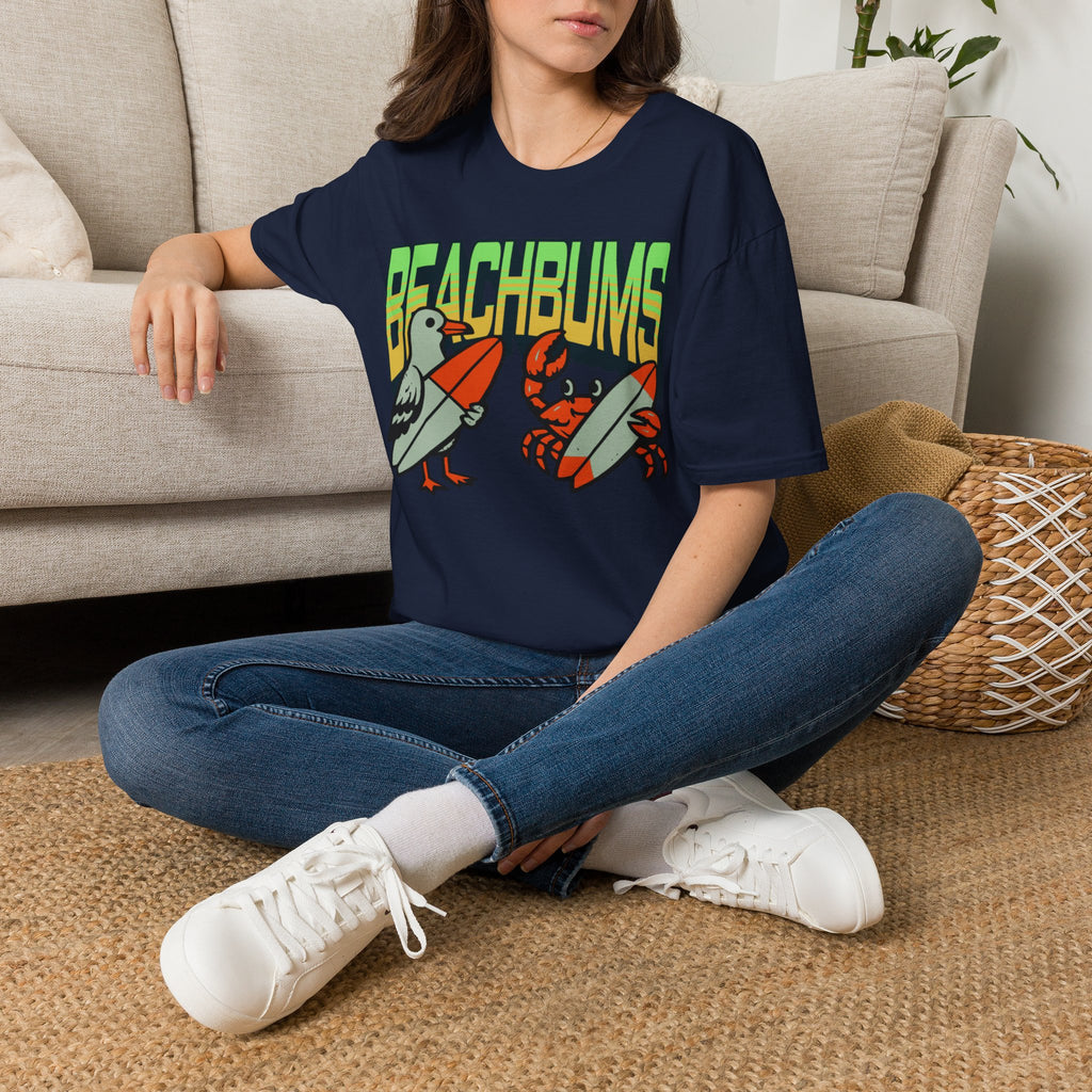 Unisex Softstyle T-Shirt, beachbums shirt, seagull and craps holding surf board