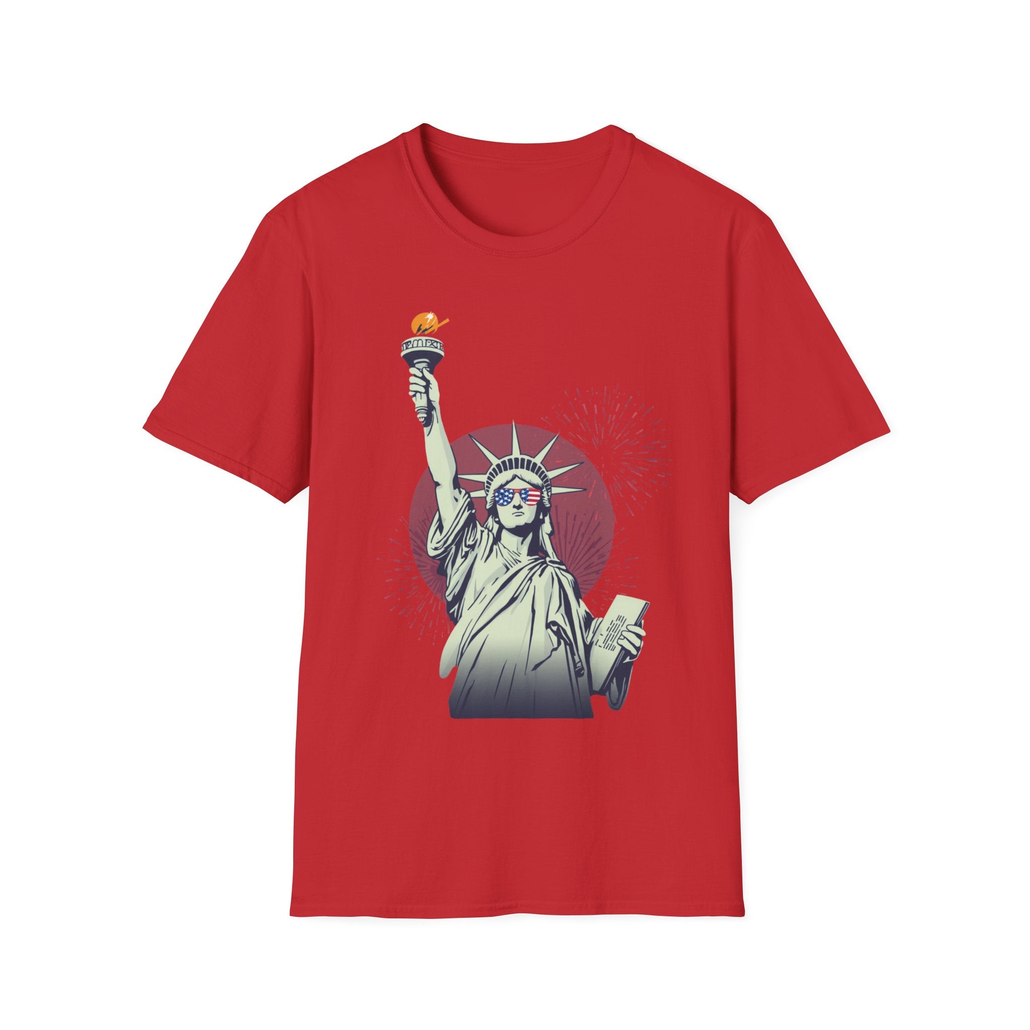 Unisex Softstyle T-Shirt,Happy Independence Day Statue of Liberty Shirt, Patriotic USA Tee, Minimal July 4th Shirt
