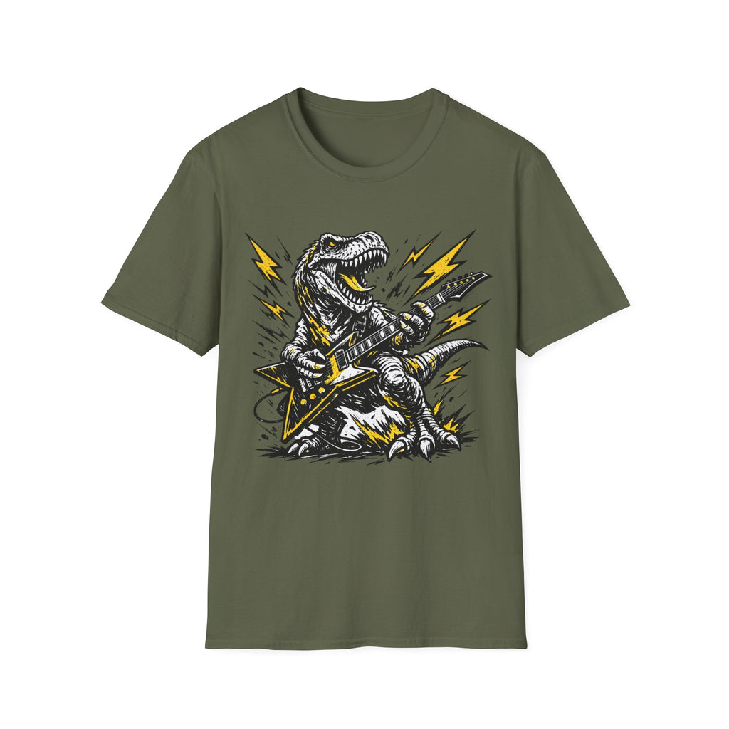 Unisex Softstyle T-Shirt, t-rex playing guitar