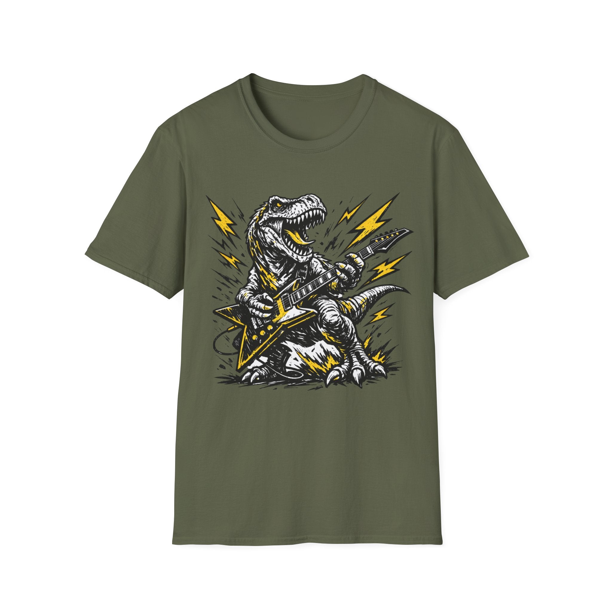 Unisex Softstyle T-Shirt, t-rex playing guitar