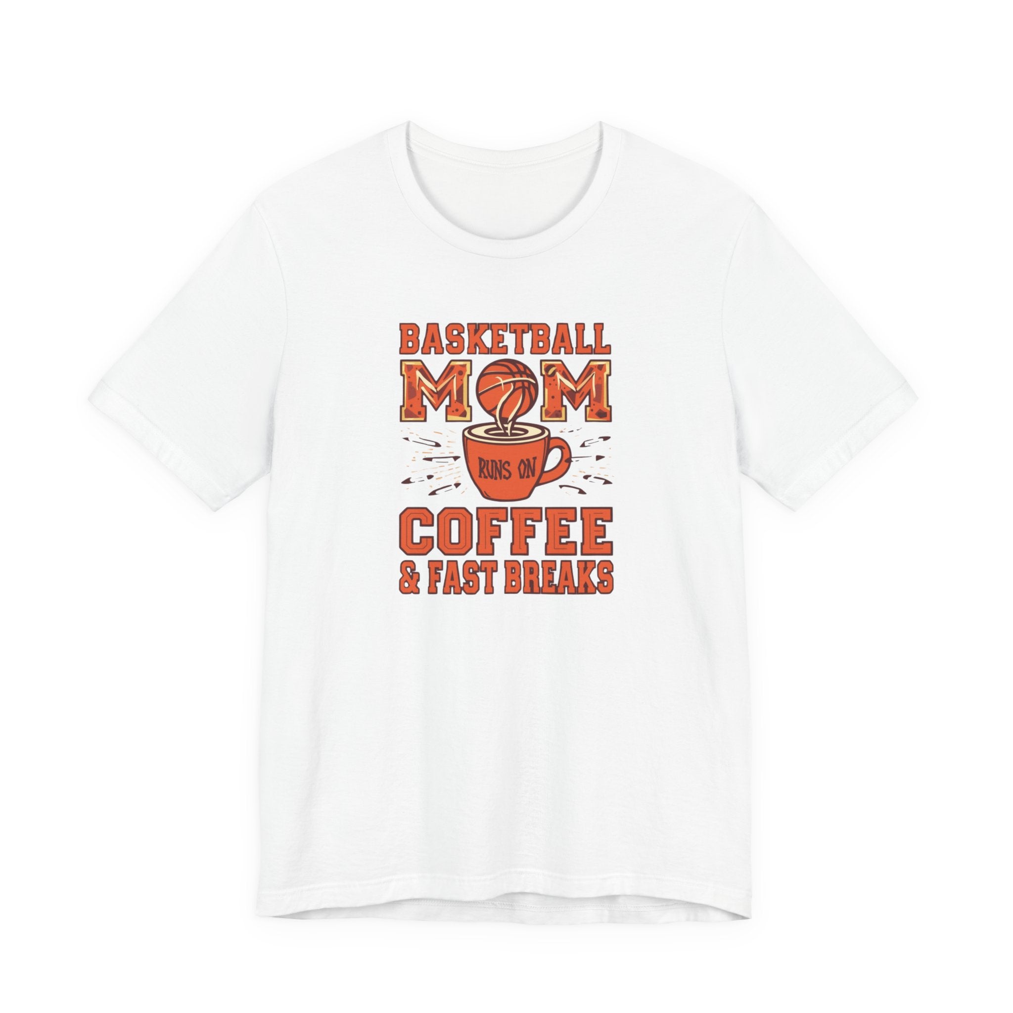 Unisex Jersey Short Sleeve Tee, Basketball Mom Shirt Runs on Coffee and Fast Breaks, Funny Sports Mom Tee, Mother’s Day Gift for Basketball Mom