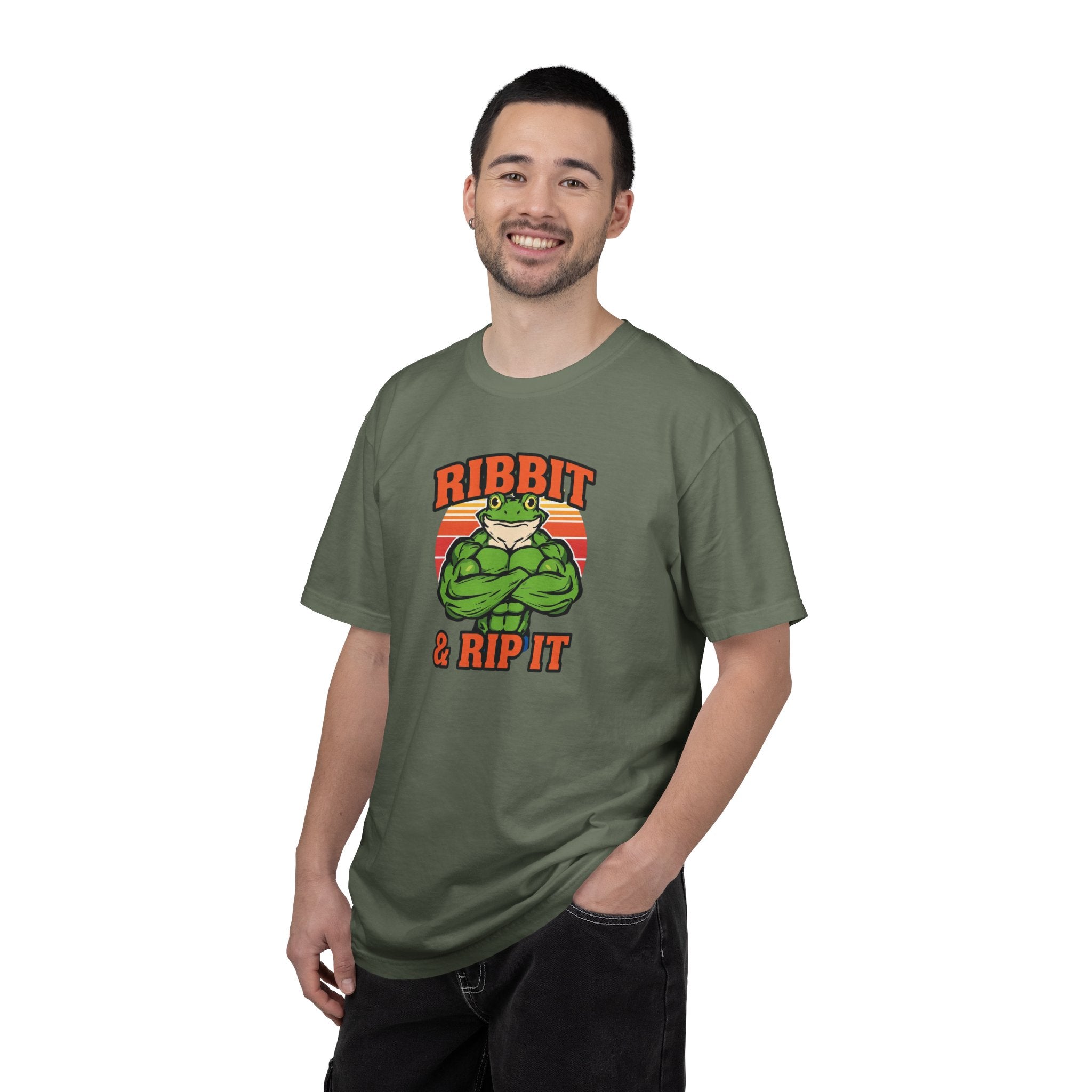 Unisex Garment-Dyed T-shirt,Bodybuilder frog flexing.