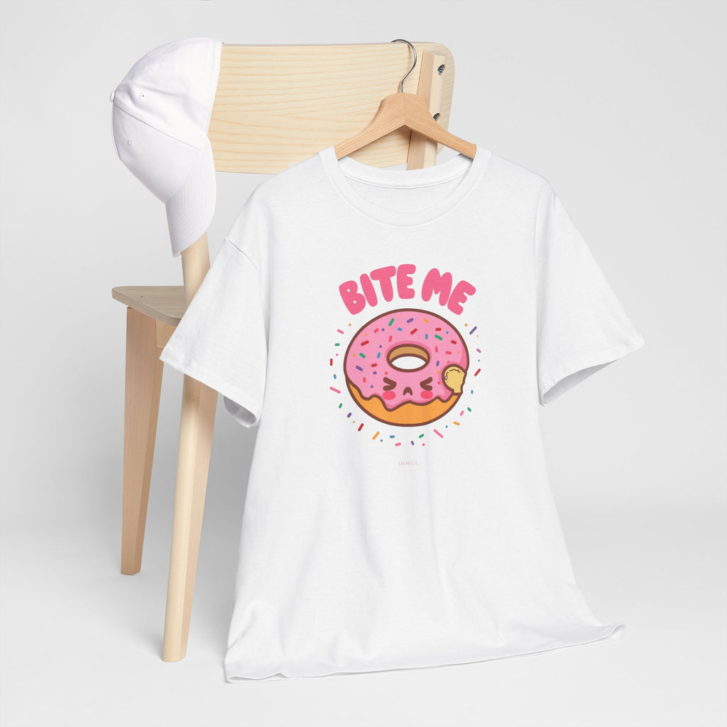 Unisex Heavy Cotton Tee,Bite Me Donut Shirt, Funny Food Tee, Cute Kawaii Donut T-Shirt, Sweet Humor Shirt, Bakery Lover Gift