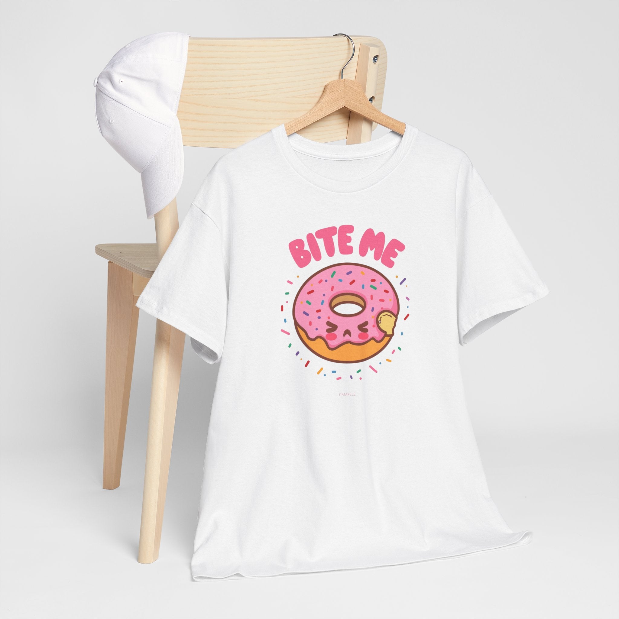 Unisex Heavy Cotton Tee,Bite Me Donut Shirt, Funny Food Tee, Cute Kawaii Donut T-Shirt, Sweet Humor Shirt, Bakery Lover Gift