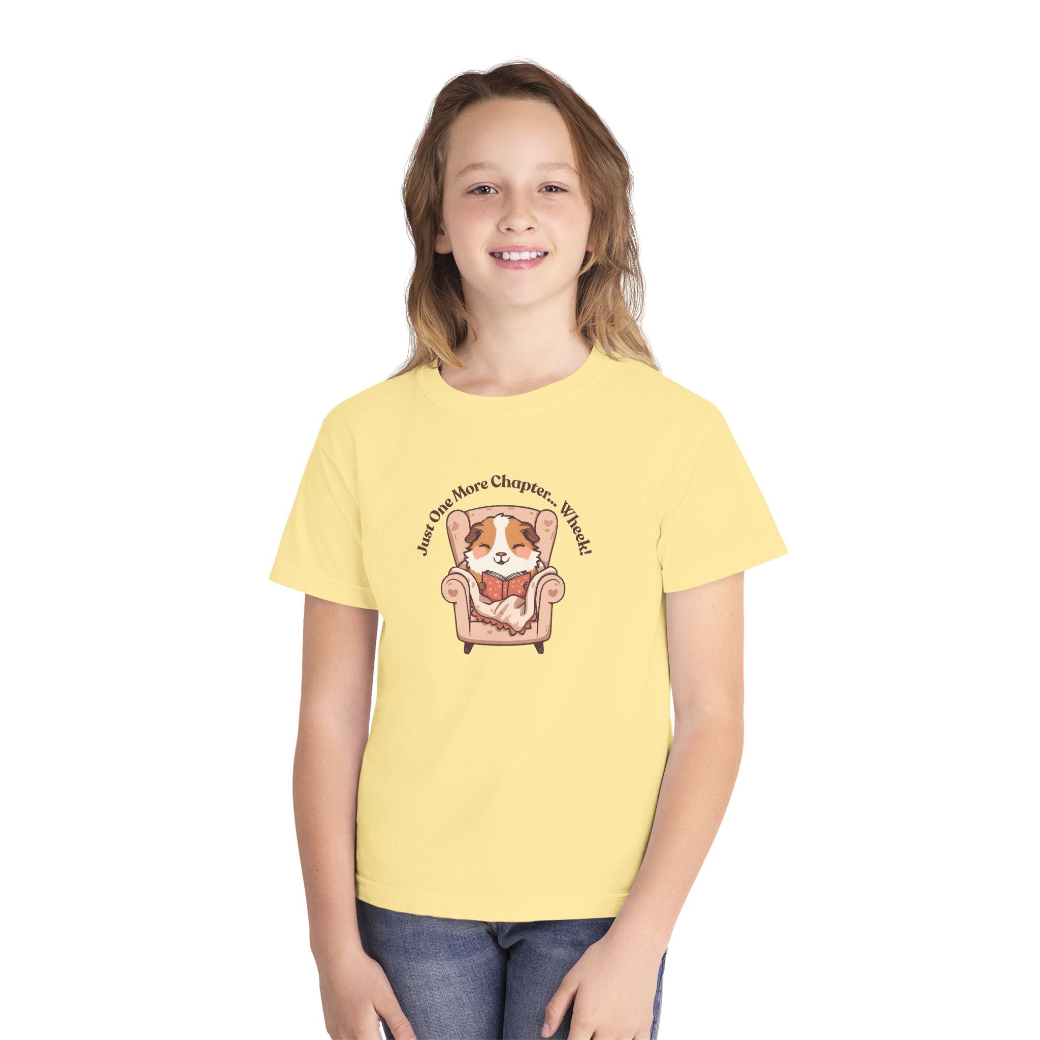 Youth Midweight Tee, guinea pig reading
