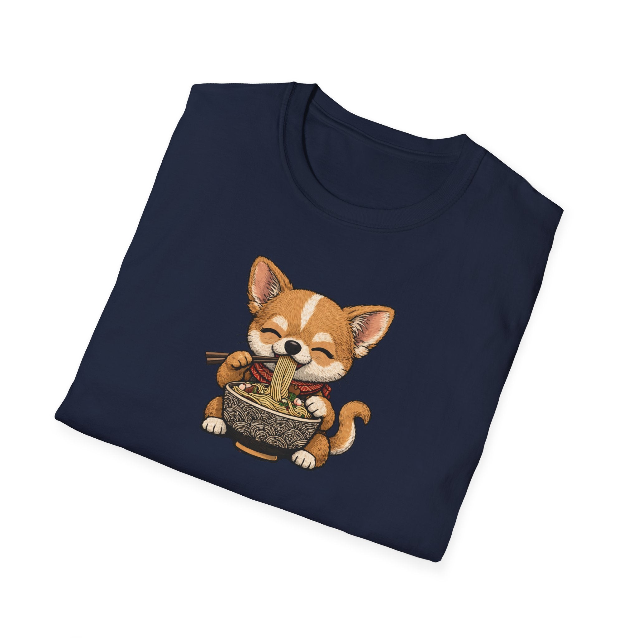 Unisex Softstyle T-Shirt, ramen eating dog