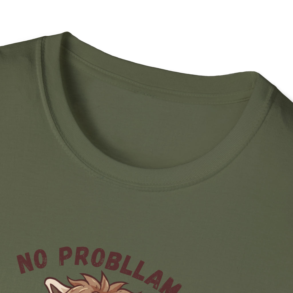 Unisex Softstyle T-Shirt, No Probllama Without Coffee Shirt, Funny Alpaca Coffee Tee, Sarcastic Morning Shirt, Coffee Addict Gift, Cute Animal Pun T-Shirt