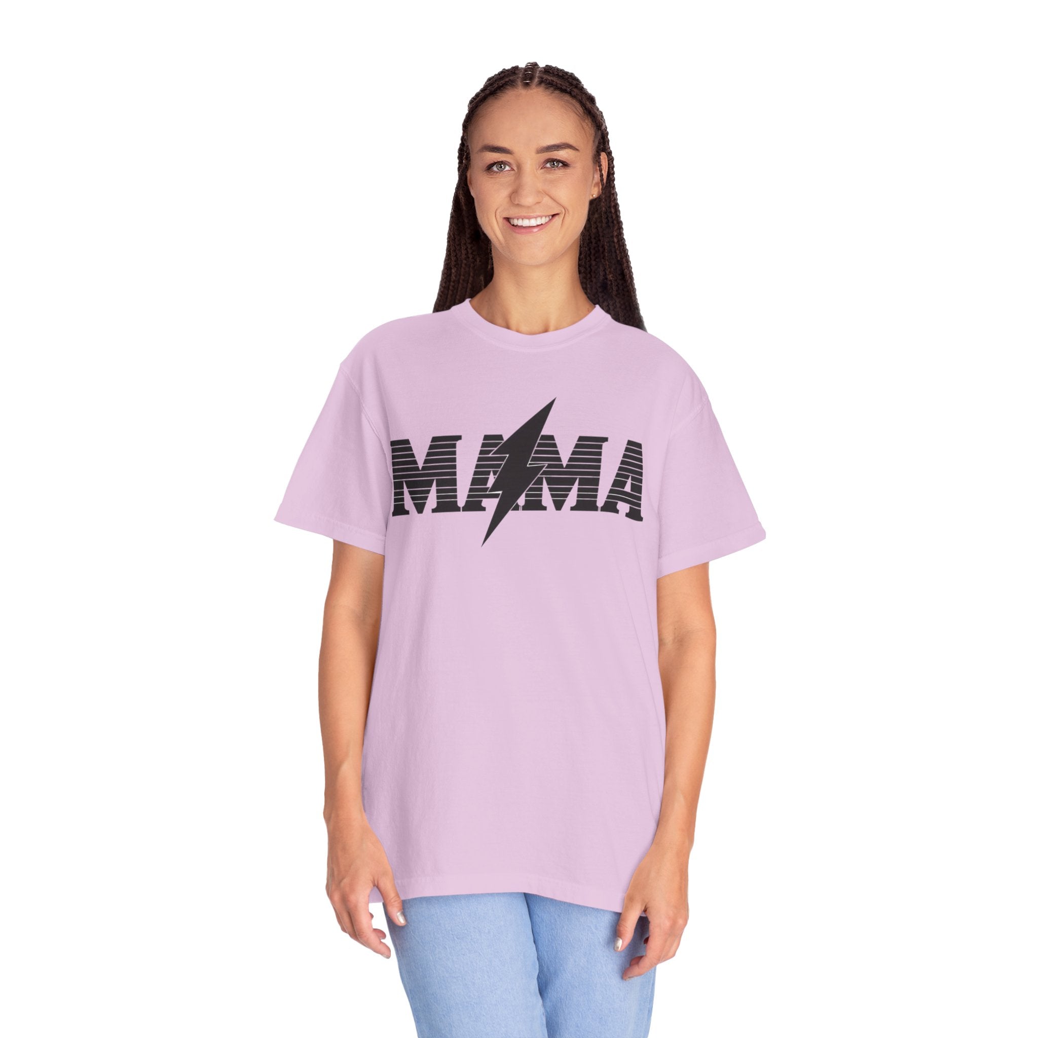 Unisex Garment-Dyed T-shirt, Mama Lightning Bolt Shirt, Minimalist Mama Tee, Trendy Mom Shirt