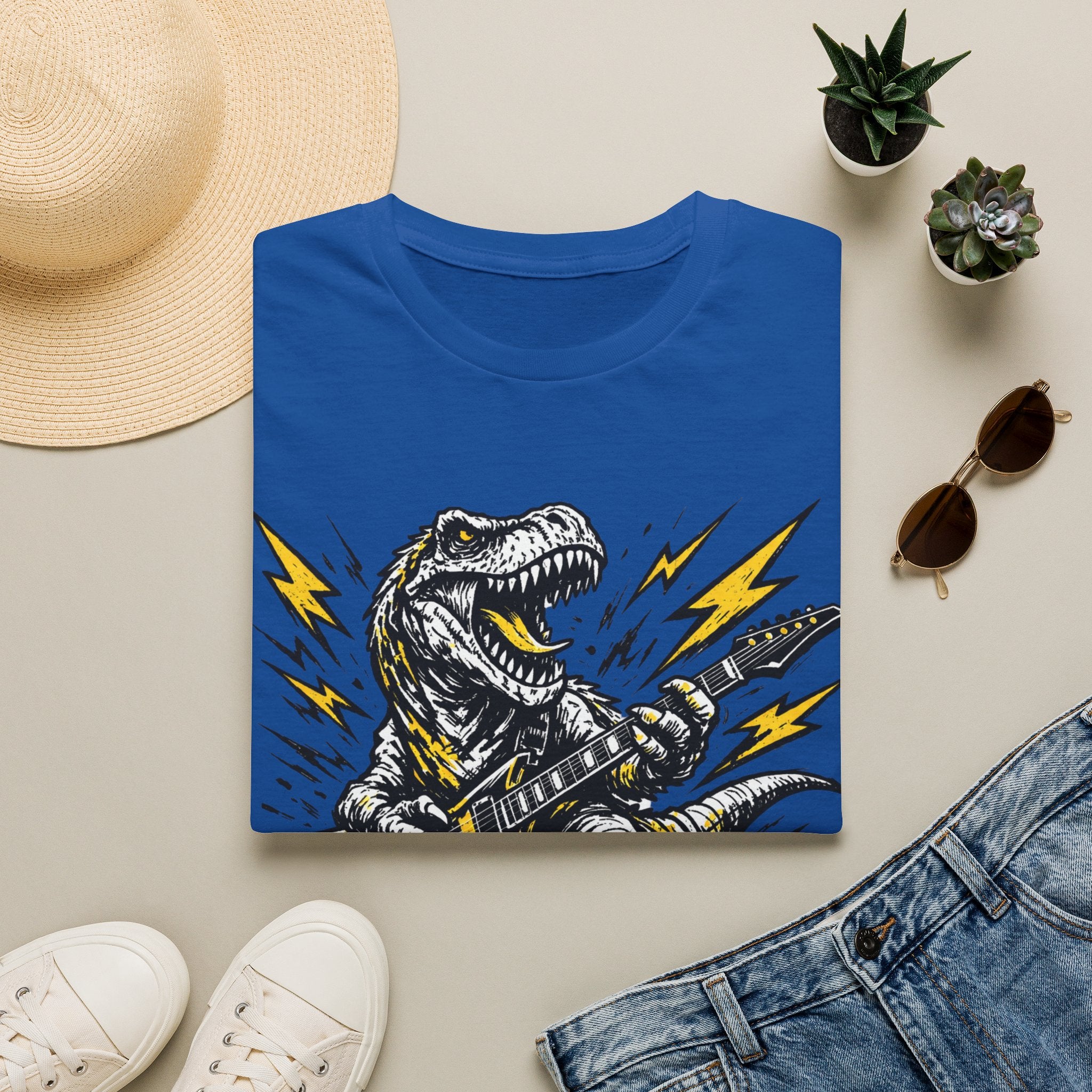 Unisex Softstyle T-Shirt, t-rex playing guitar