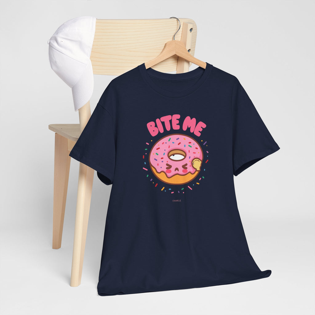 Unisex Heavy Cotton Tee,Bite Me Donut Shirt, Funny Food Tee, Cute Kawaii Donut T-Shirt, Sweet Humor Shirt, Bakery Lover Gift