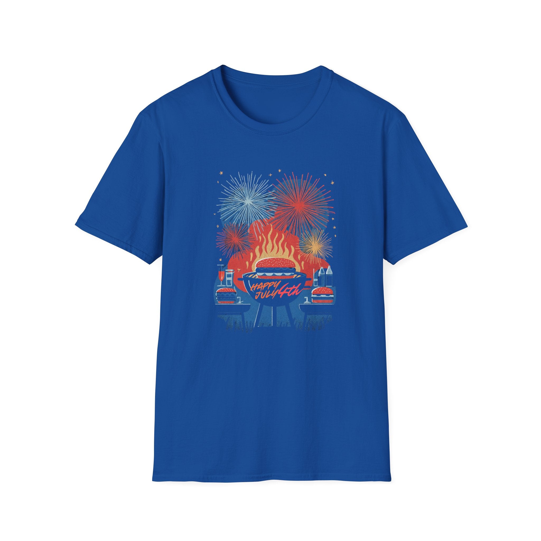Unisex Softstyle T-Shirt, Happy Independence Day BBQ Shirt, 4th of July Party Tee, Grill & Fireworks Shirt