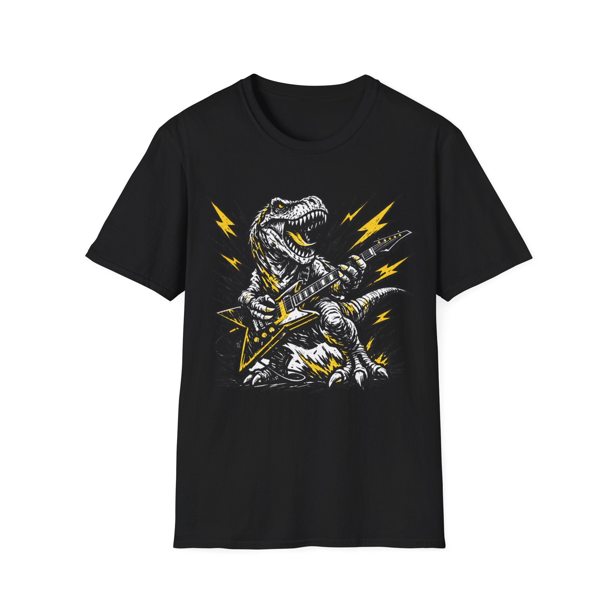 Unisex Softstyle T-Shirt, t-rex playing guitar