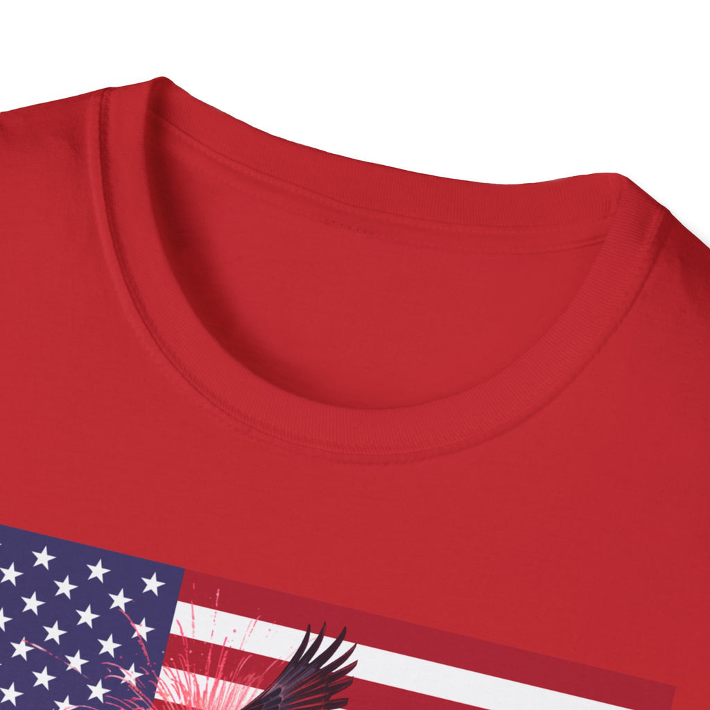 Unisex Softstyle T-Shirt, Red White and Boom Shirt, Funny 4th of July Trump Tee, Patriotic Eagle Fireworks Shirt, USA Party Shirt