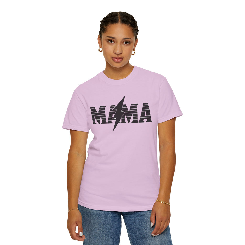Unisex Garment-Dyed T-shirt, Mama Lightning Bolt Shirt, Minimalist Mama Tee, Trendy Mom Shirt