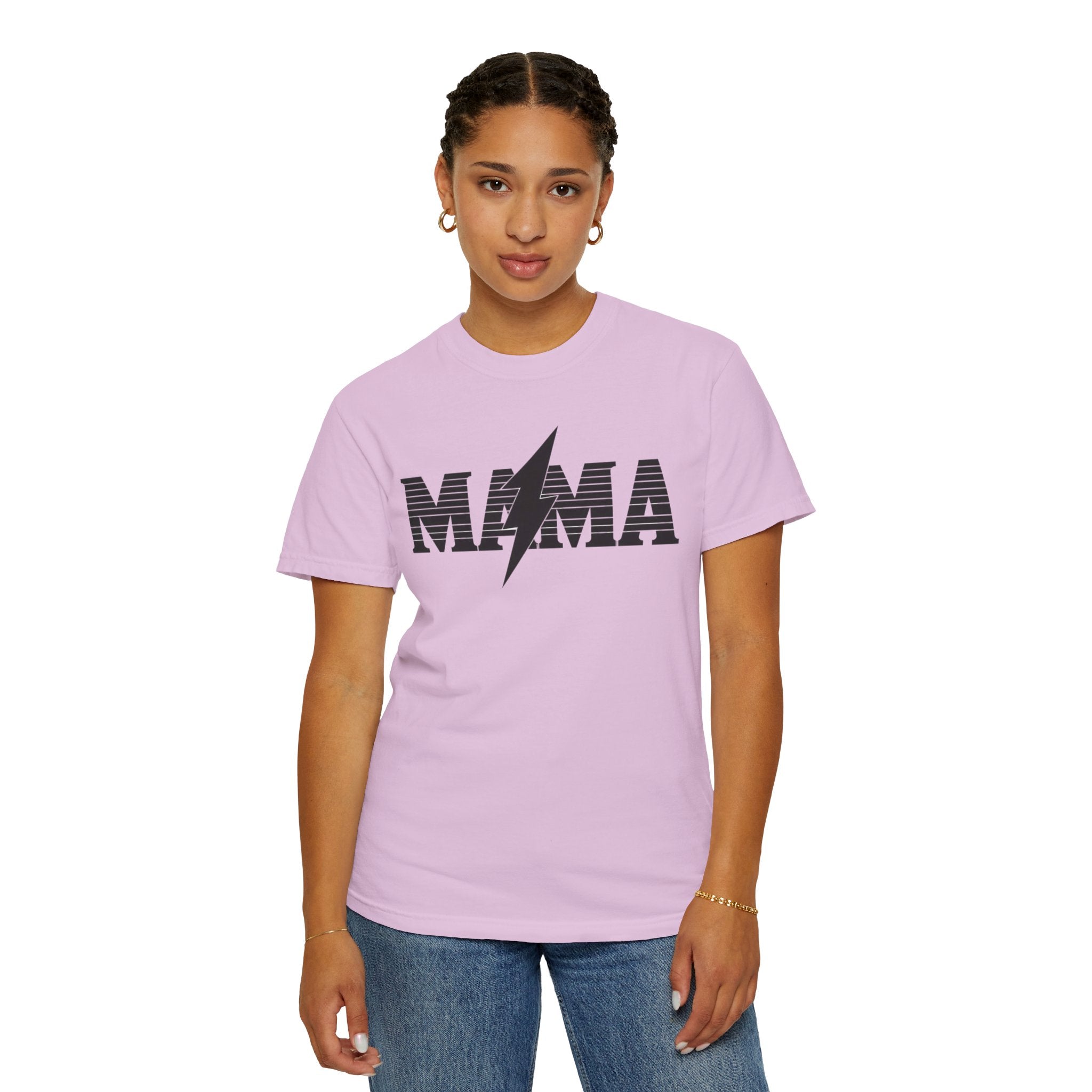 Unisex Garment-Dyed T-shirt, Mama Lightning Bolt Shirt, Minimalist Mama Tee, Trendy Mom Shirt