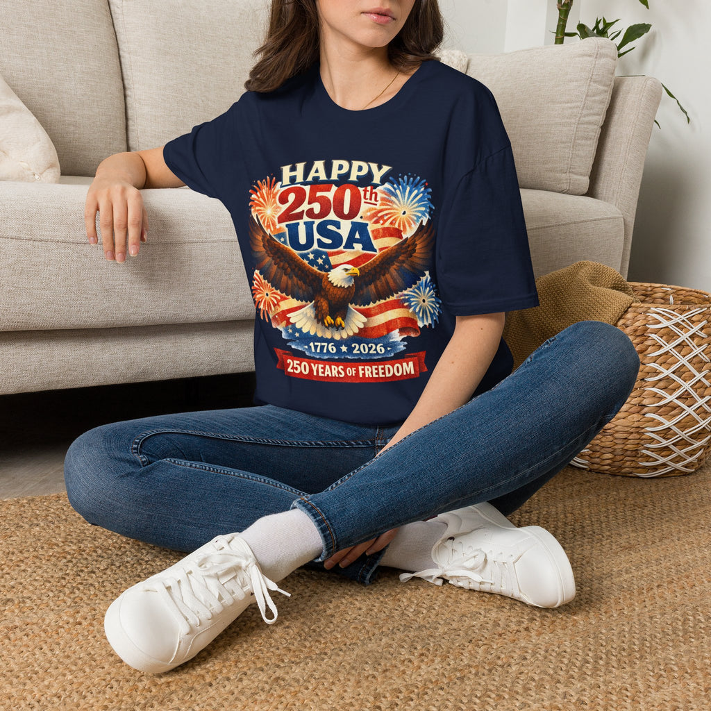 Unisex Softstyle T-Shirt, Happy 250th USA Shirt, 250 Years of Freedom Tee, Patriotic America 1776 2026 T-Shirt, USA Anniversary Shirt