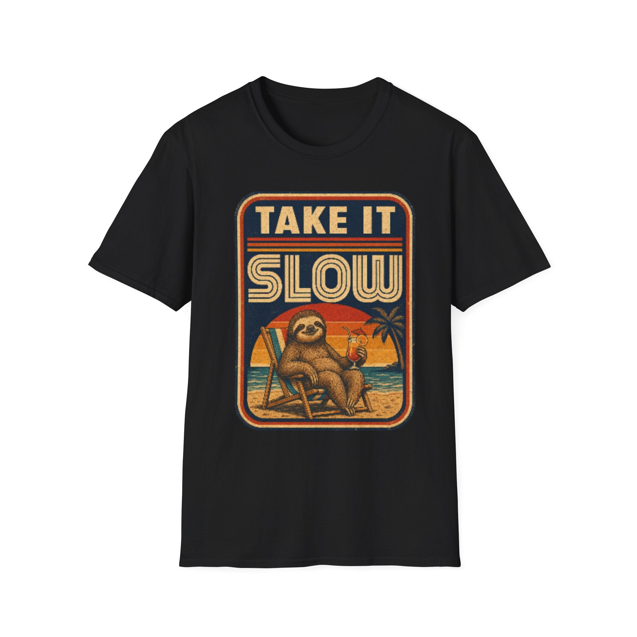 Unisex Softstyle T-Shirt, sloth chilling on beach