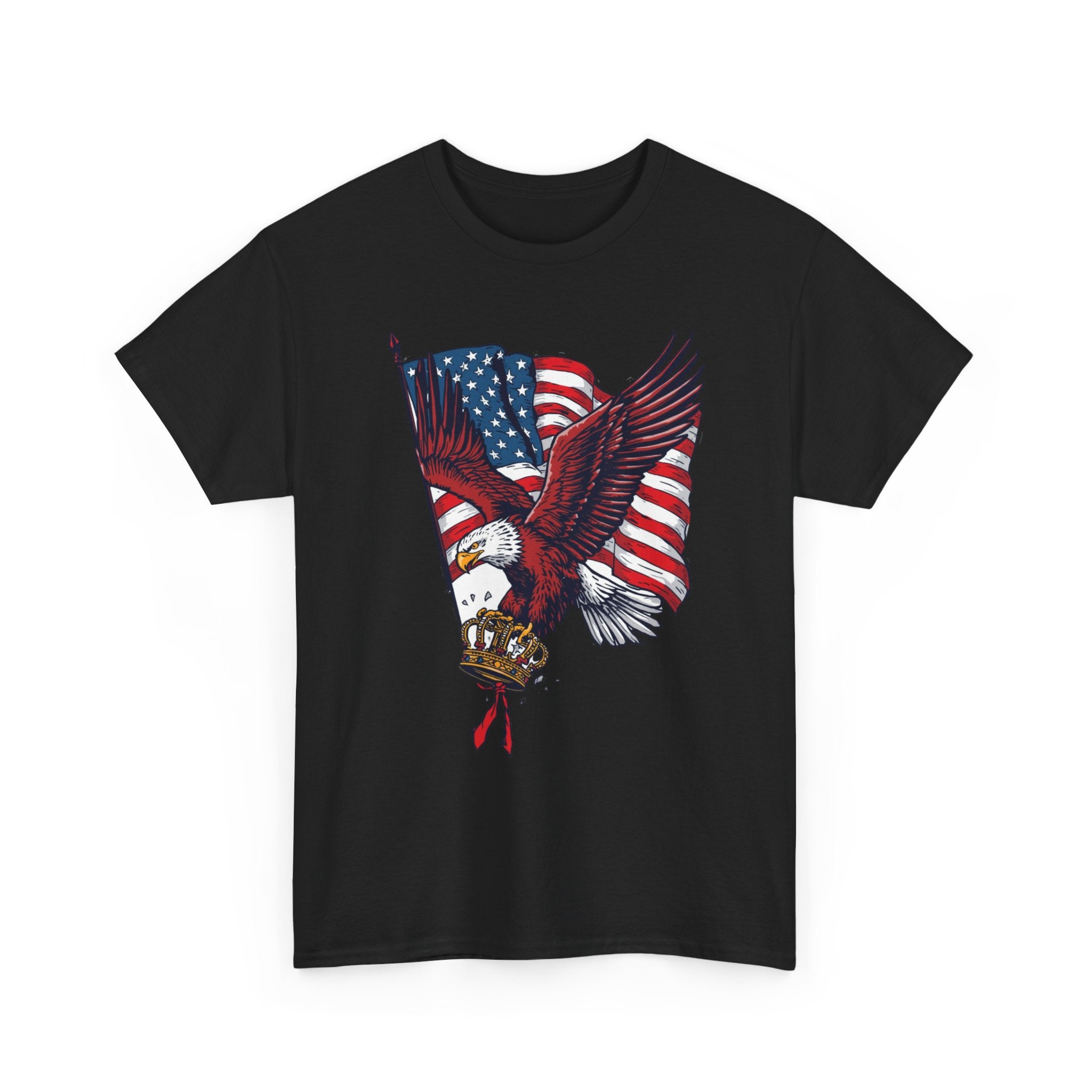 Unisex Heavy Cotton Tee, Patriotic Eagle No King Shirt, American Freedom Tee, Bald Eagle USA Shirt, Anti King Graphic Tee, USA Flag Shirt