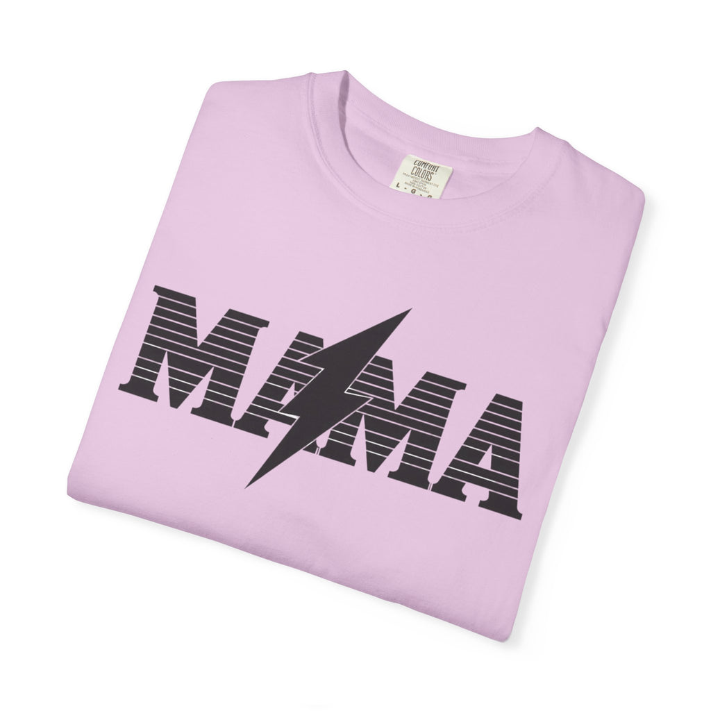 Unisex Garment-Dyed T-shirt, Mama Lightning Bolt Shirt, Minimalist Mama Tee, Trendy Mom Shirt